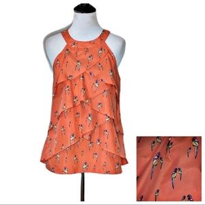 Attention Parrot print tiered blouse Size Medium